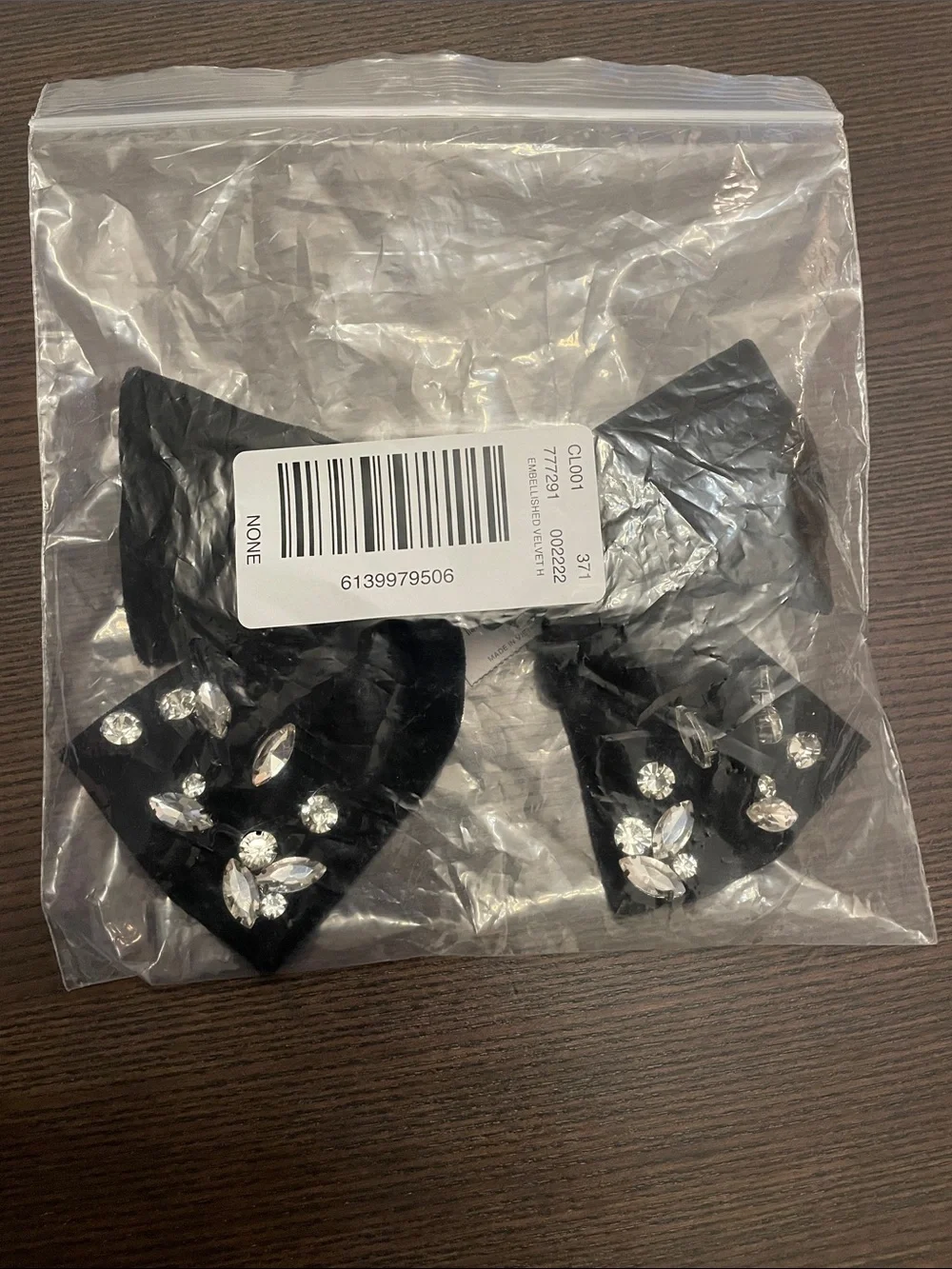 LOFT Black Velvet Bow Hair Clip with Crystal Embellishments
